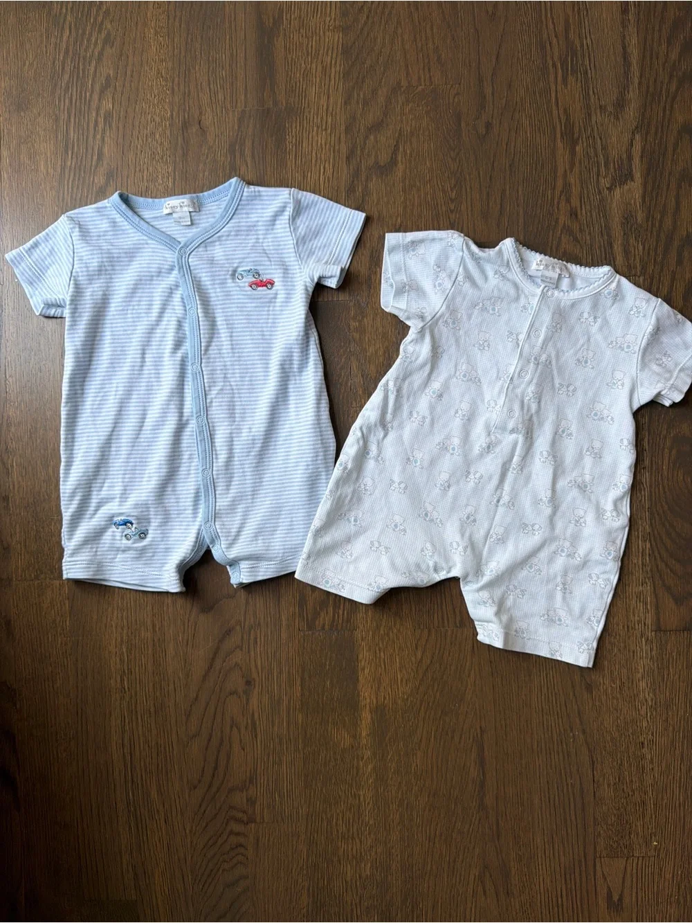 Kissy Kissy Baby Short Sleeve Rompers Set in Light Blue and White 2pc